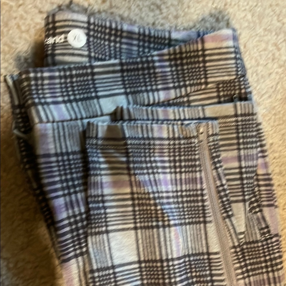 Betabrand Puple & Gray Plaid Cigarette pants